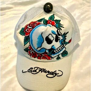 White Unisex Ed Hardy cap in perfect condition.